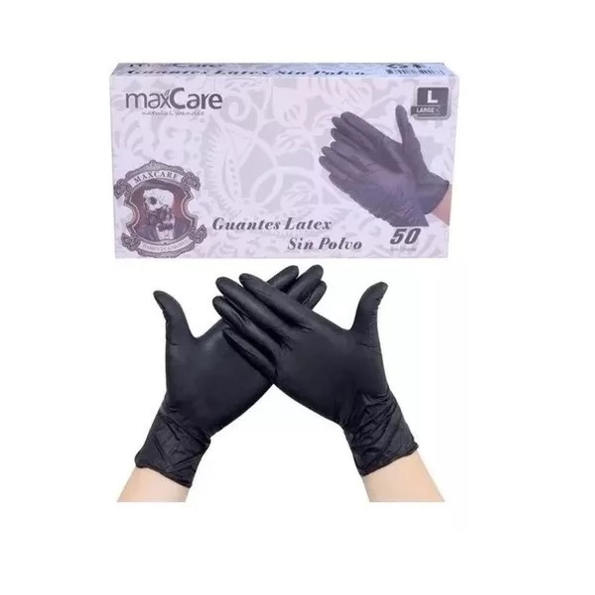 MAXCARE - Guantes Latex Profesionales resistentes Talla L 50un