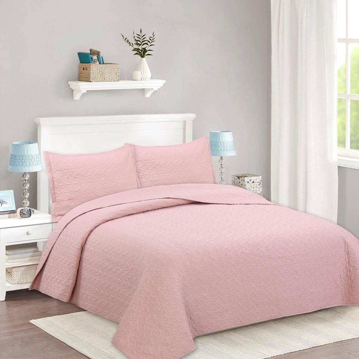 GENERICO - CUBRECAMA DE VERANO QUILT DISEÑO ROSA 2 PLAZAS FY