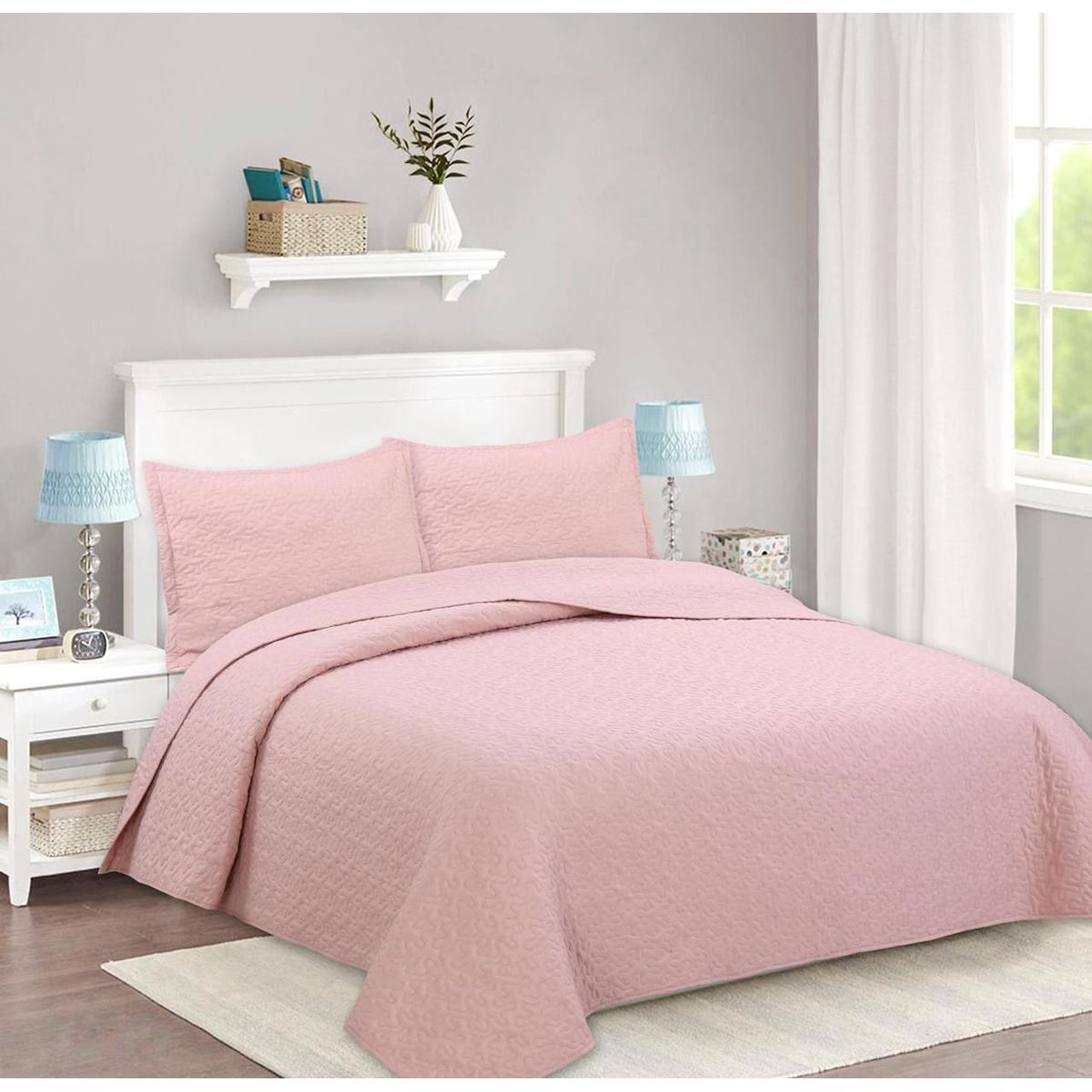 GENERICO - CUBRECAMA DE VERANO QUILT DISEÑO ROSA 2 PLAZAS FY
