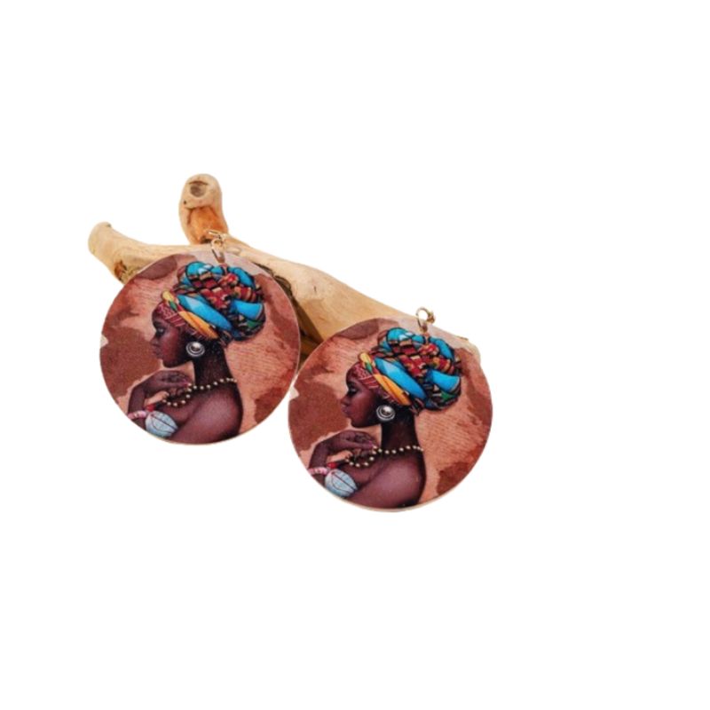 GENERICO - Pendientes largos redondos con estampado de figura