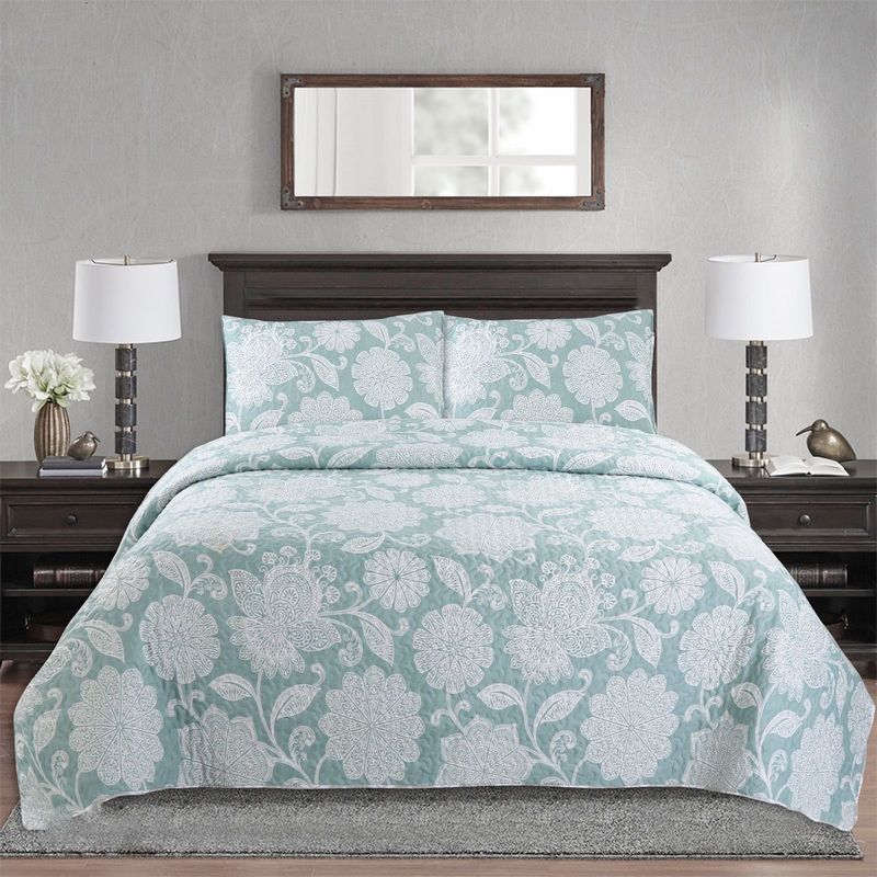 GENERICO - CUBRECAMA DE VERANO QUILT DISEÑO FLORES BLANCA 2 PLAZAS FY