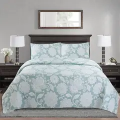 GENERICO - CUBRECAMA DE VERANO QUILT DISEÑO FLORES BLANCA 2 PLAZAS FY