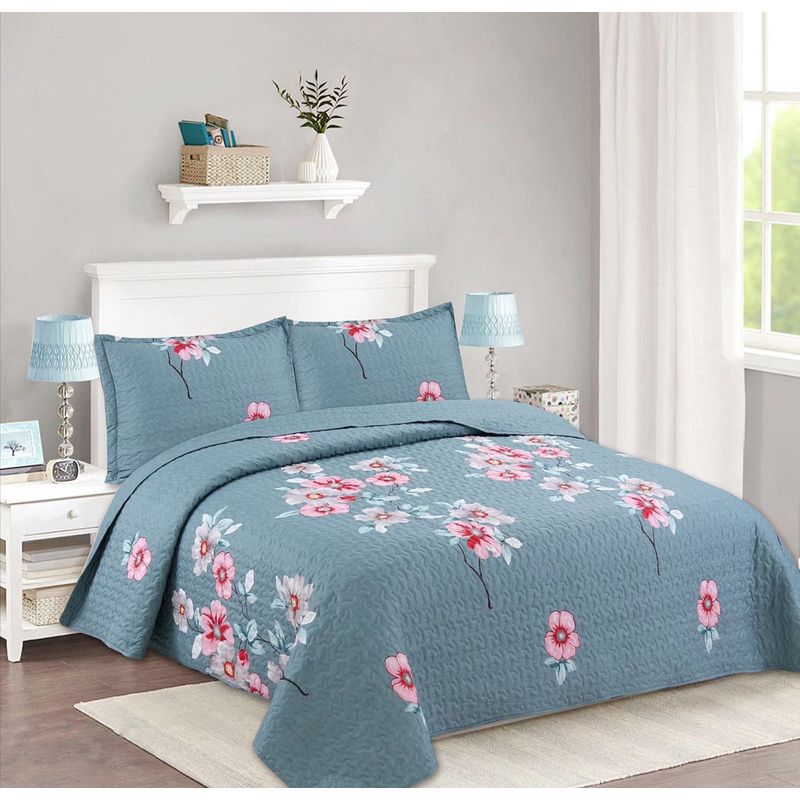 GENERICO - CUBRECAMA DE VERANO QUILT DISEÑO FLOR ROSA  2 PLAZAS FY