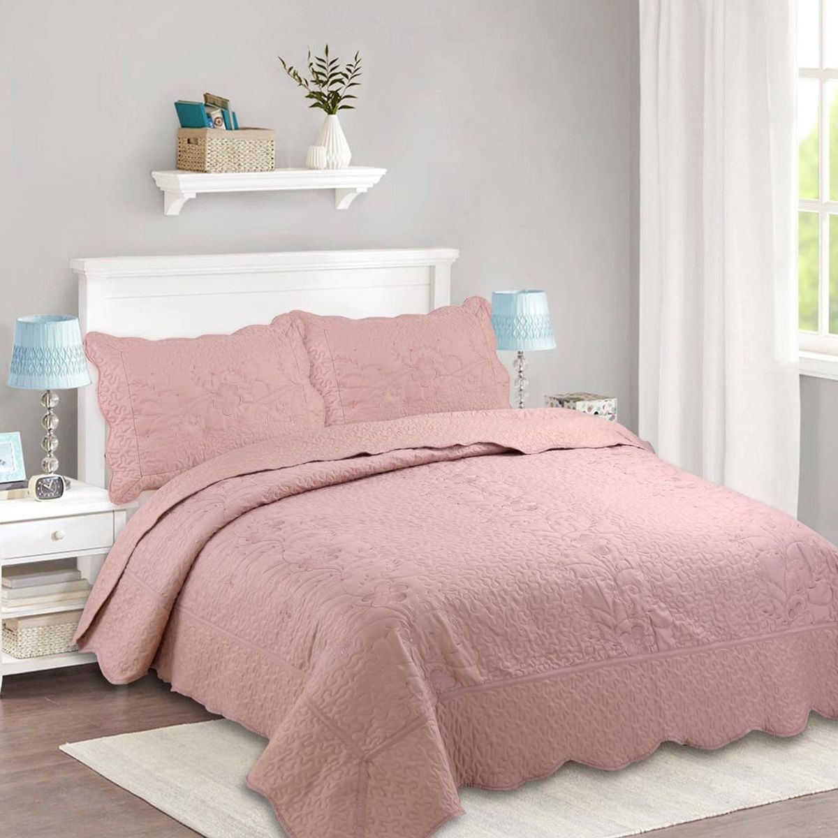 GENERICO - CUBRECAMA DE VERANO QUILT DISEÑO PALO ROSA  2 PLAZAS FY