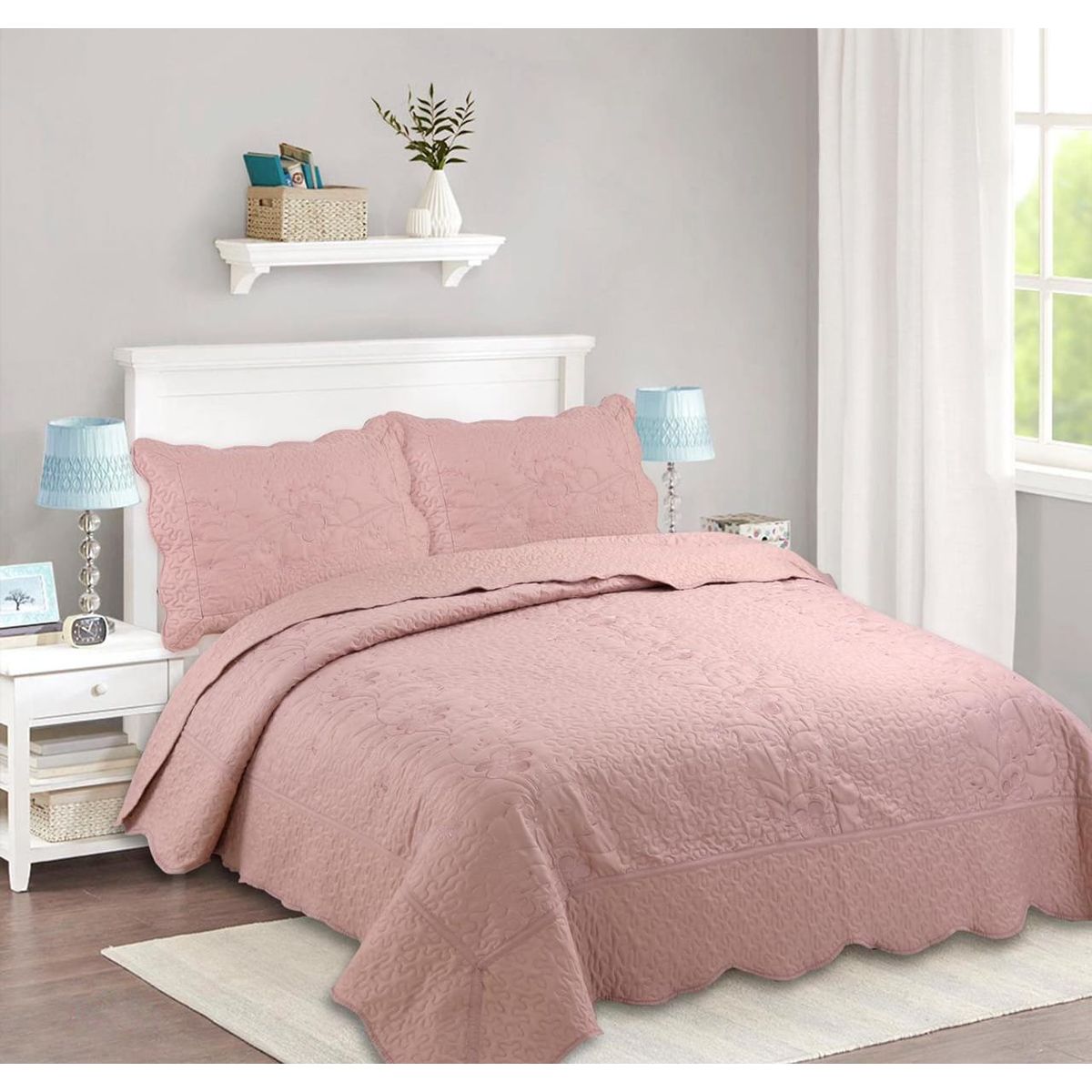 GENERICO - CUBRECAMA DE VERANO QUILT DISEÑO PALO ROSA  2 PLAZAS FY