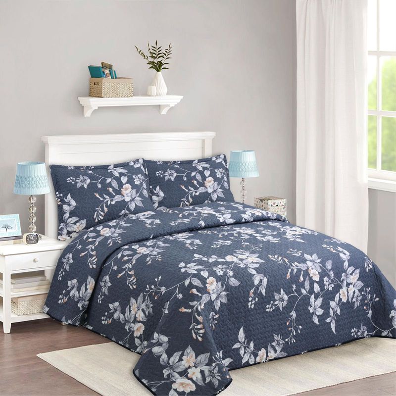 GENERICO - CUBRECAMA DE VERANO QUILT DISEÑO GRIS FLOR  2 PLAZAS FY