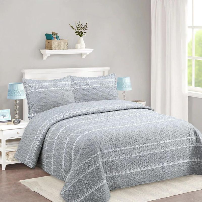 GENERICO - CUBRECAMA DE VERANO QUILT DISEÑO GRIS CLARO 2 PLAZAS FY