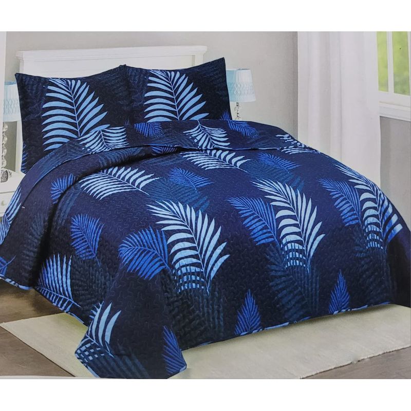 GENERICO - CUBRECAMA DE VERANO QUILT DISEÑO PALMA AZUL MARINO 2 PLAZAS FY