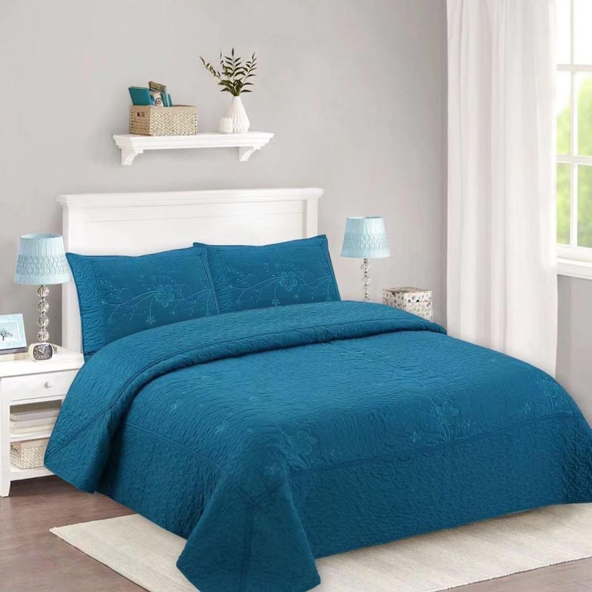 GENERICO - CUBRECAMA DE VERANO QUILT DISEÑO UNICOLOR TURQUESA KING FY