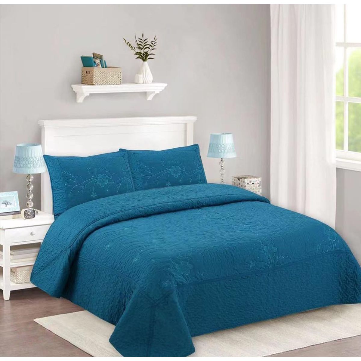 GENERICO - CUBRECAMA DE VERANO QUILT DISEÑO UNICOLOR TURQUESA KING FY