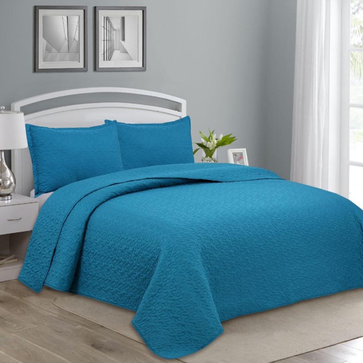 GENERICO - CUBRECAMA DE VERANO QUILT DISEÑO CELESTE OSCURO KING FY