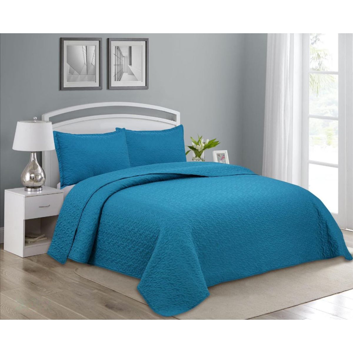 GENERICO - CUBRECAMA DE VERANO QUILT DISEÑO CELESTE OSCURO KING FY