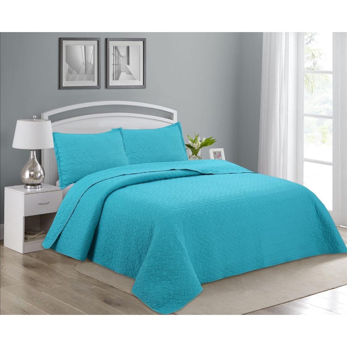 GENERICO - CUBRECAMA DE VERANO QUILT DISEÑO CELESTE CLARO KING FY