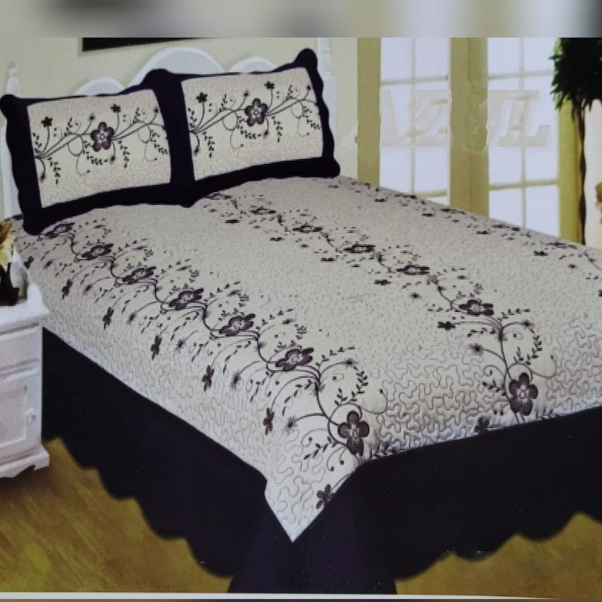 GENERICO - CUBRECAMA DE VERANO QUILT DISEÑO BLANCO Y NEGRO KING FY