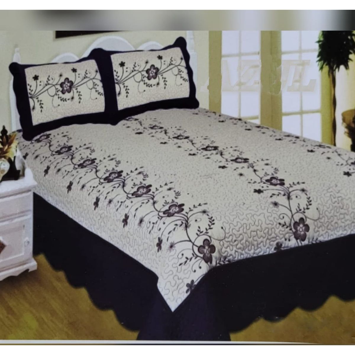 GENERICO - CUBRECAMA DE VERANO QUILT DISEÑO BLANCO Y NEGRO KING FY