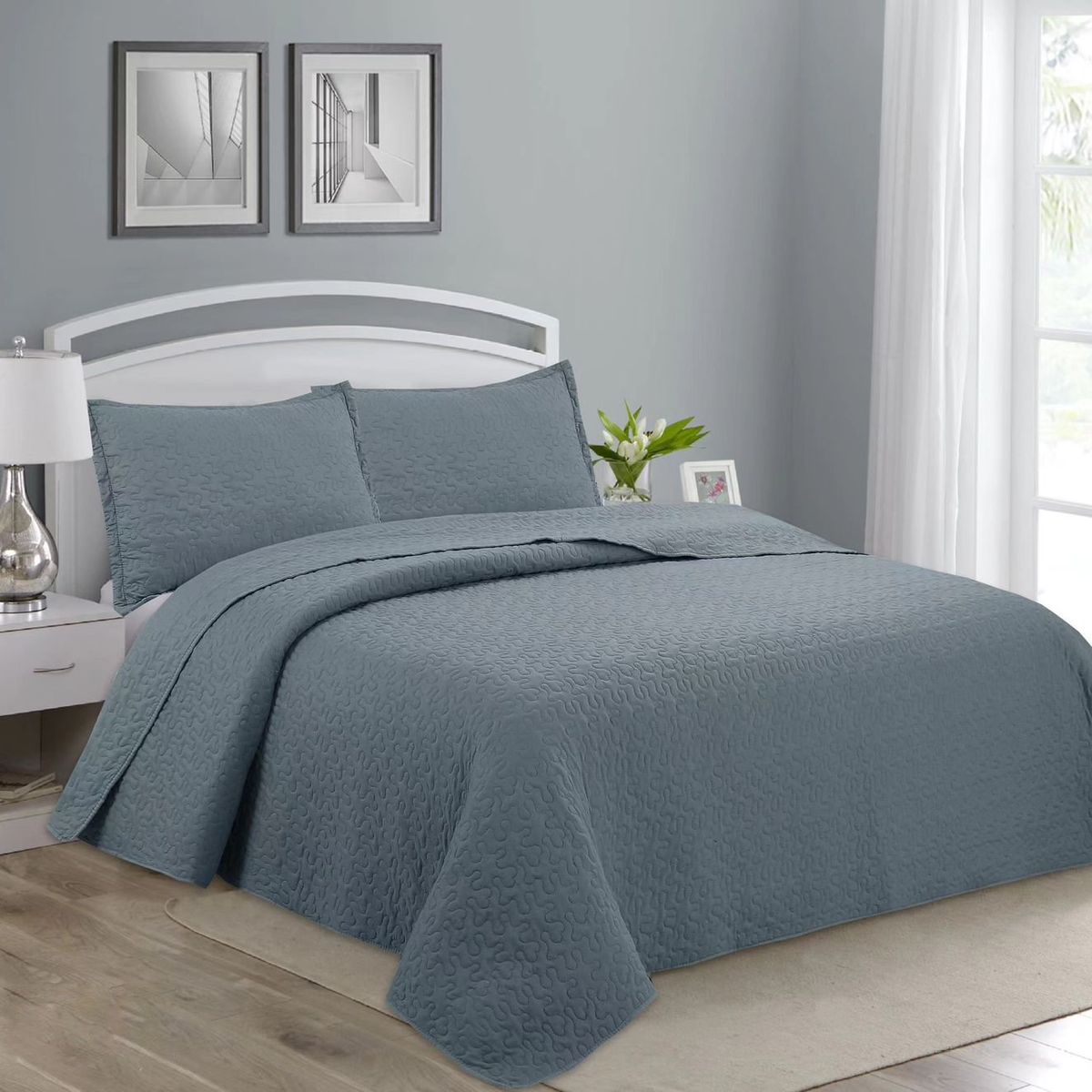 GENERICO - CUBRECAMA DE VERANO QUILT DISEÑO UNICOLOR GRIS CLARO KING FY