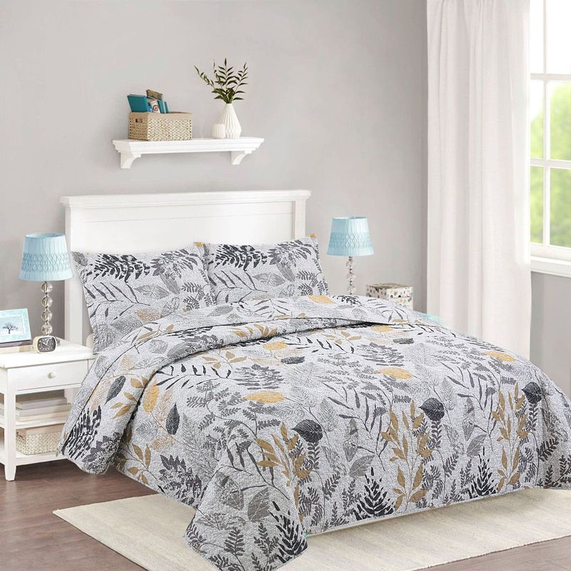 GENERICO - CUBRECAMA DE VERANO QUILT DISEÑO BLANCO HOJAS KING FY