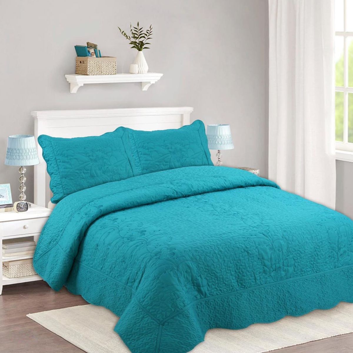 GENERICO - CUBRECAMA DE VERANO QUILT DISEÑO UNICOLOR TURQUESA KING FY