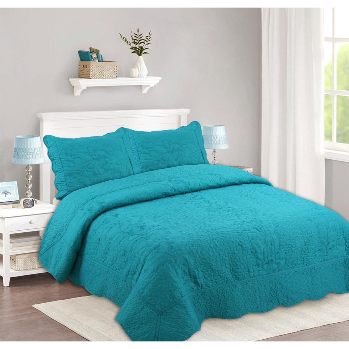 GENERICO - CUBRECAMA DE VERANO QUILT DISEÑO UNICOLOR TURQUESA KING FY