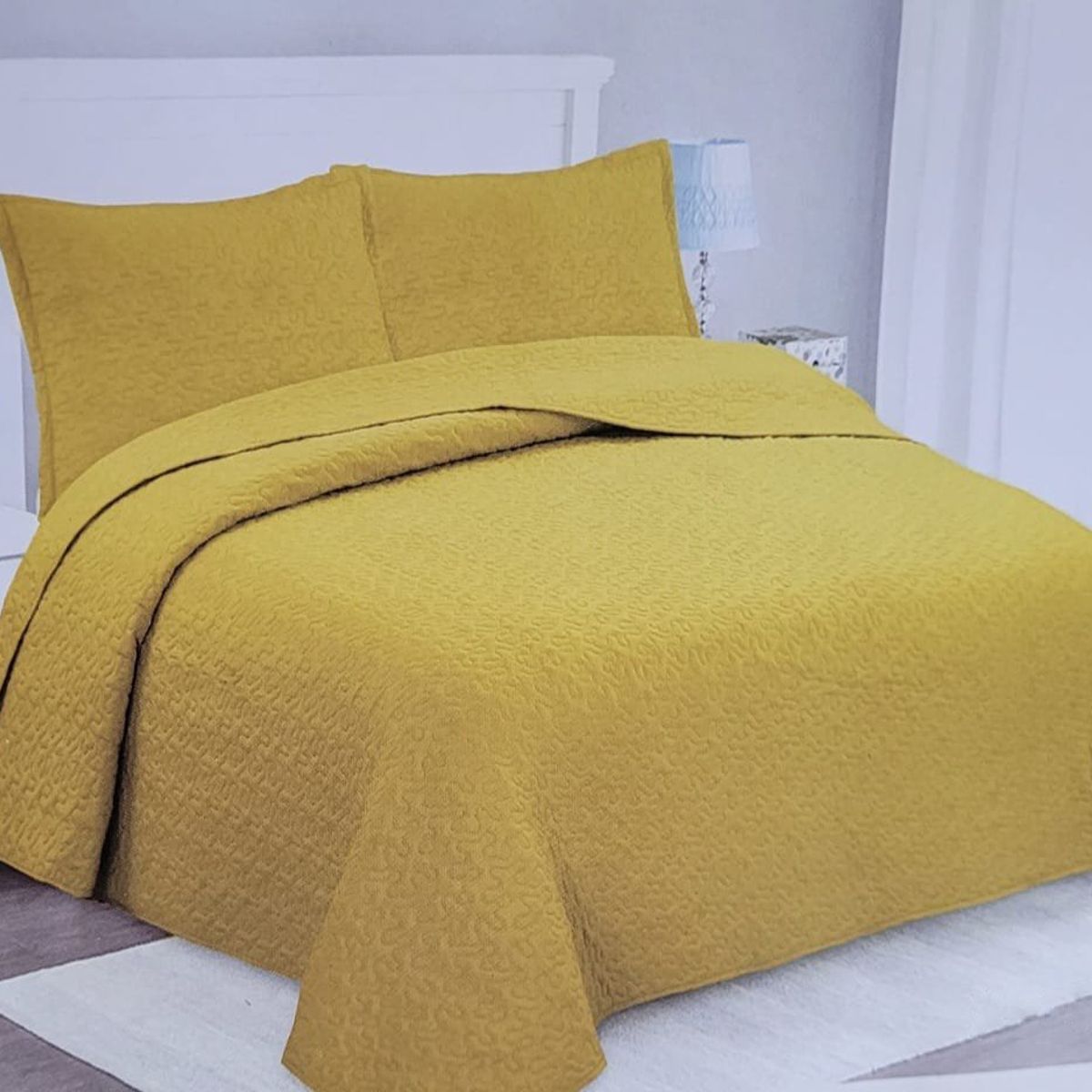 GENERICO - CUBRECAMA DE VERANO QUILT DISEÑO UNICOLOR MOSTAZA KING FY