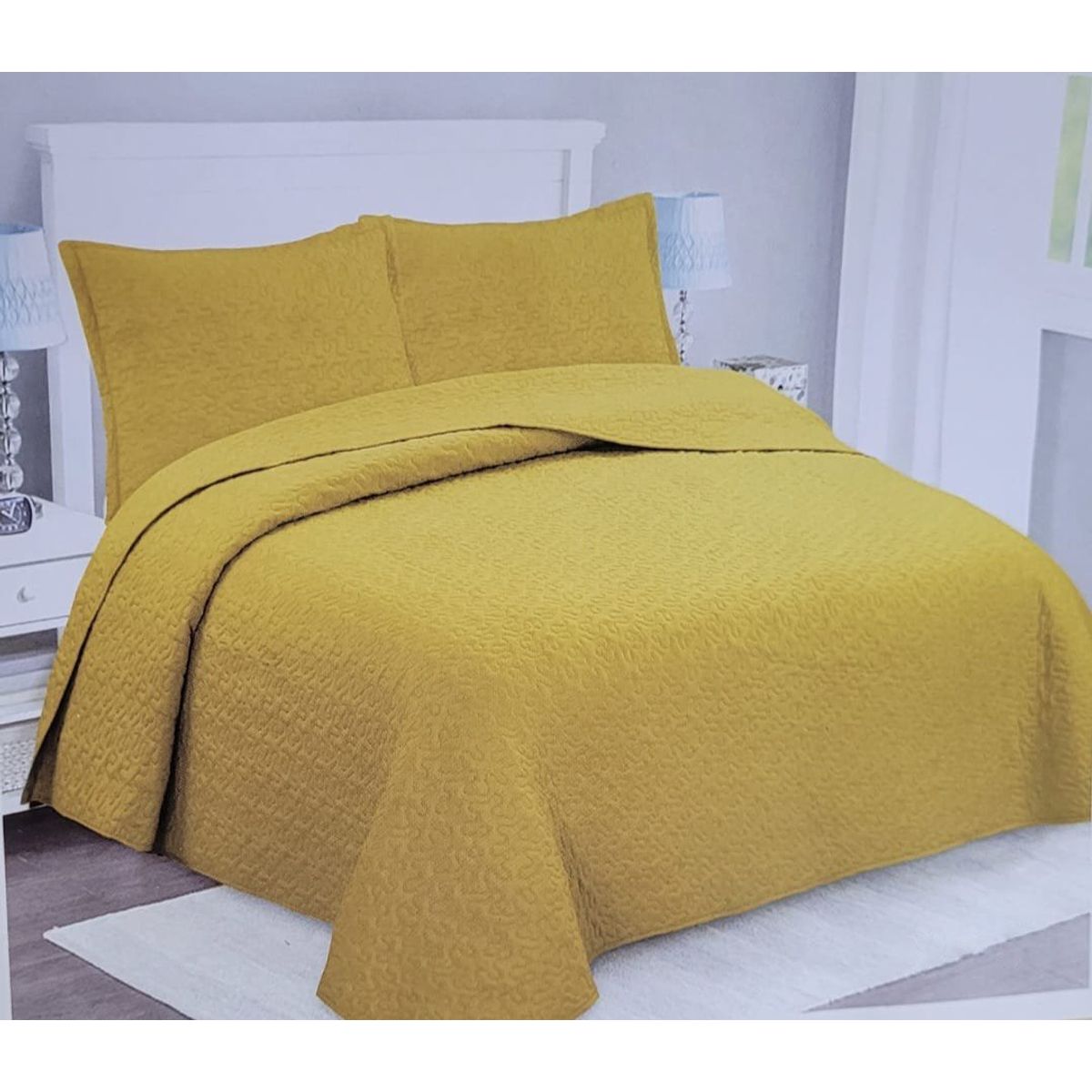 GENERICO - CUBRECAMA DE VERANO QUILT DISEÑO UNICOLOR MOSTAZA KING FY
