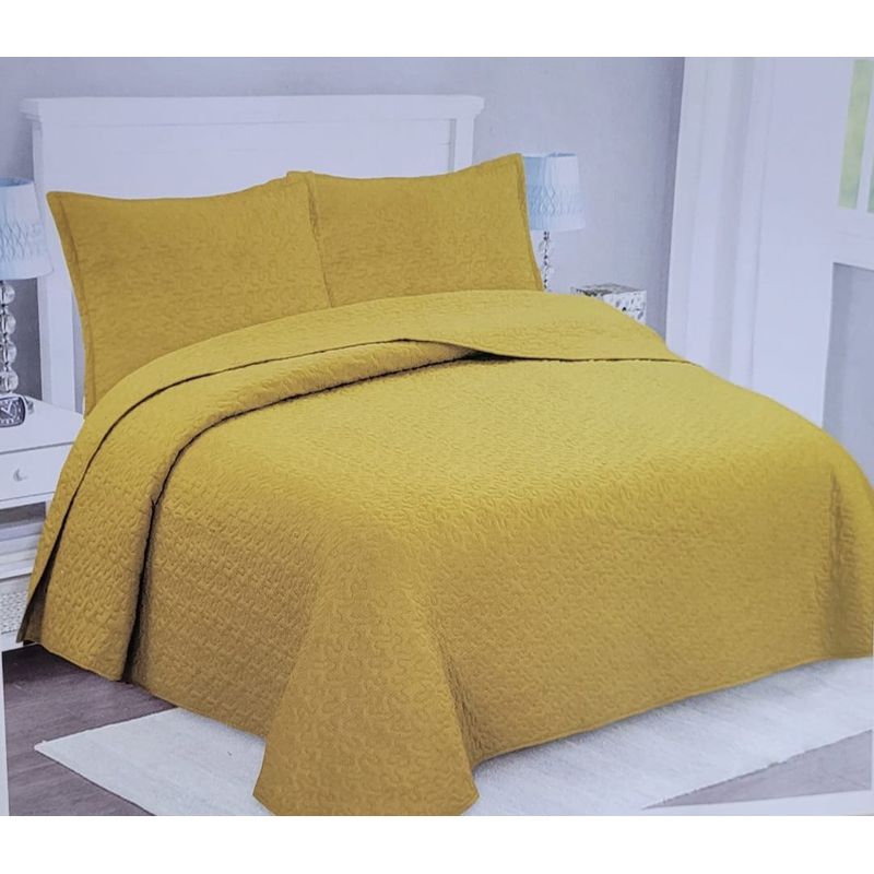 GENERICO - CUBRECAMA DE VERANO QUILT DISEÑO UNICOLOR MOSTAZA KING FY