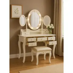 GENERICO - Tocador Cleopatra 7C espejo triple ovalado CON LUZ EM061