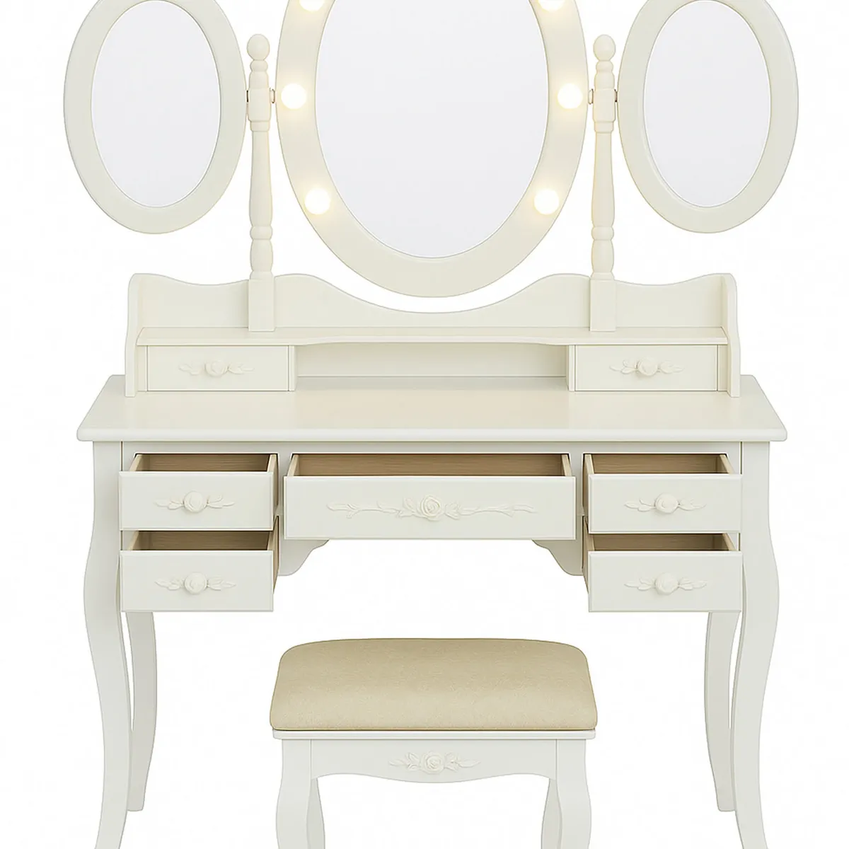 GENERICO - Tocador Cleopatra 7C espejo triple ovalado CON LUZ EM061