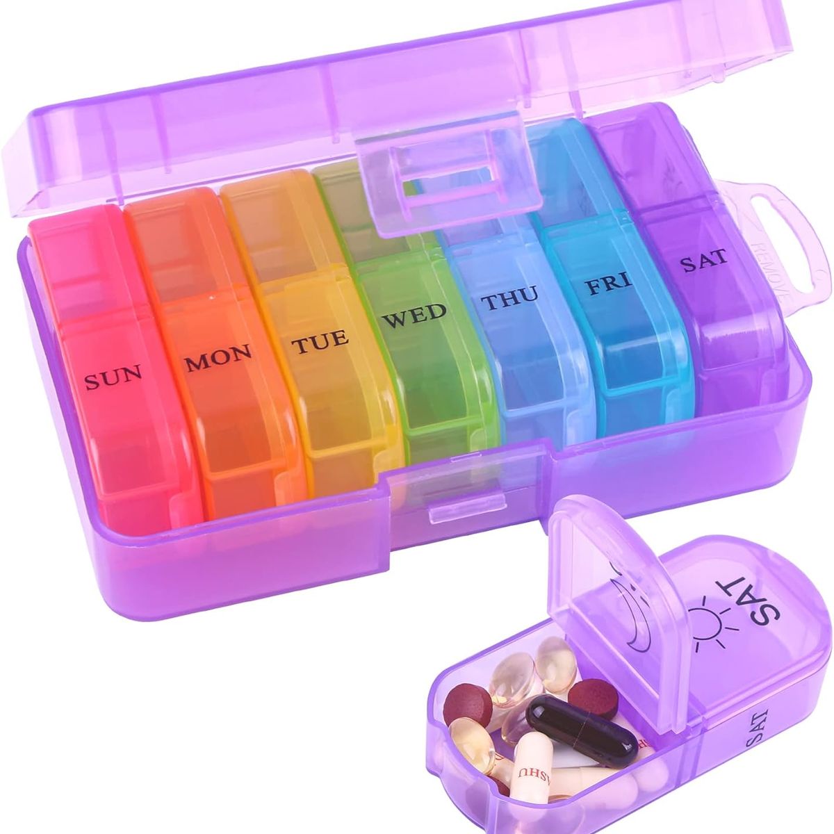 ONEDER - Pastillero Semanal Organizador Portátil De 2 Tomas - 7 Dias Negro