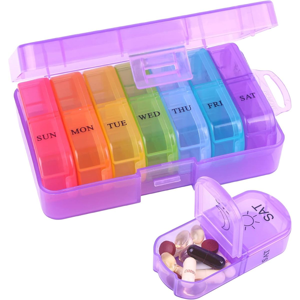 ONEDER - Pastillero Semanal Organizador Portátil De 2 Tomas - 7 Dias Negro