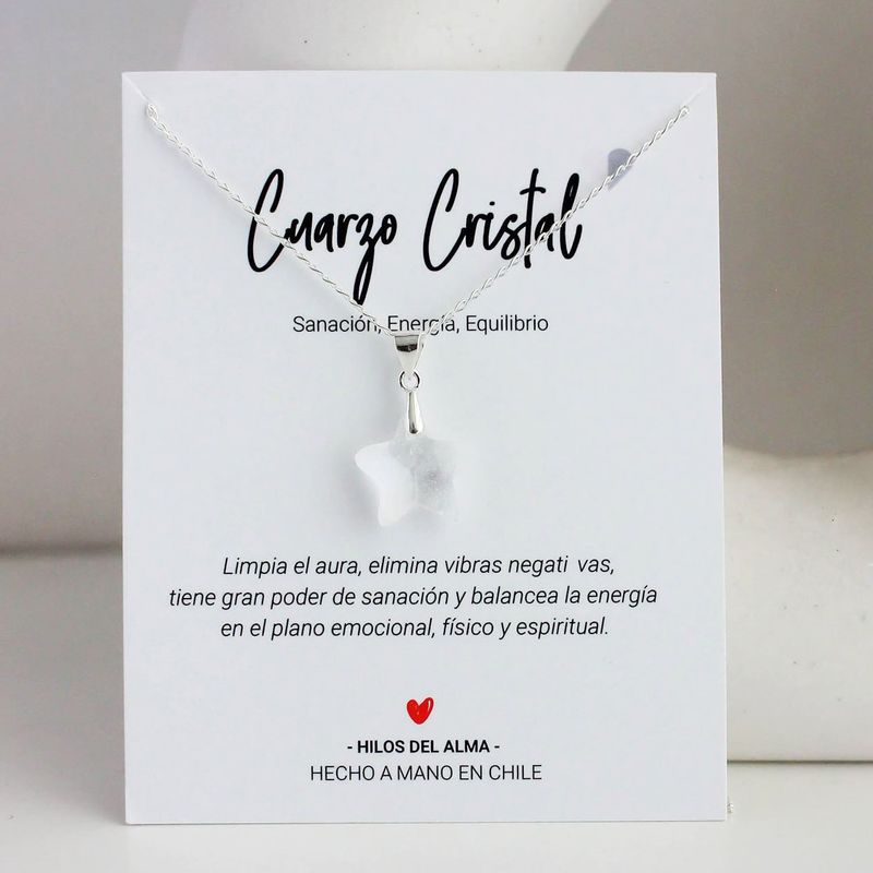 GENERICO - Collar de Plata 925 de estrella piedra natural Cuarzo Cristal