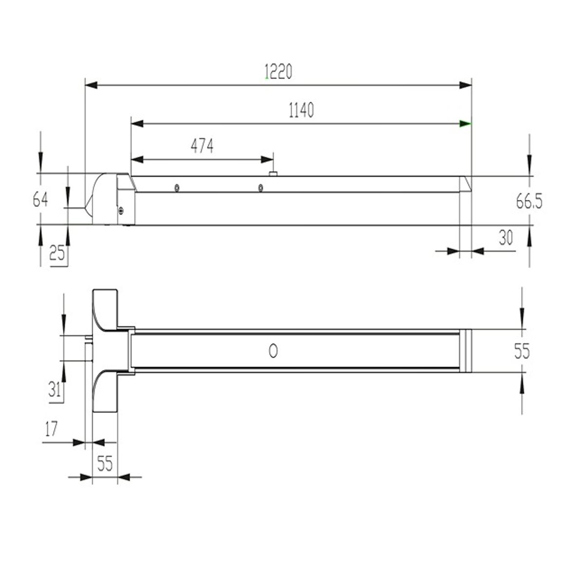 GENERICO - Barra antipánico 1 punto de cierre lateral Acero esmaltado