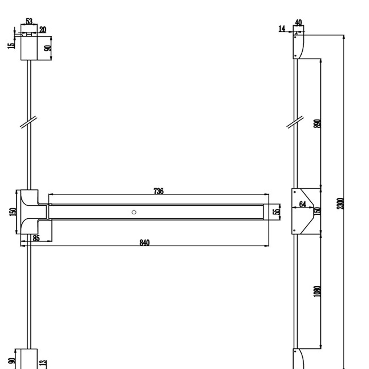 GENERICO - Barra antipánico 2 puntos de cierre Acero esmaltado