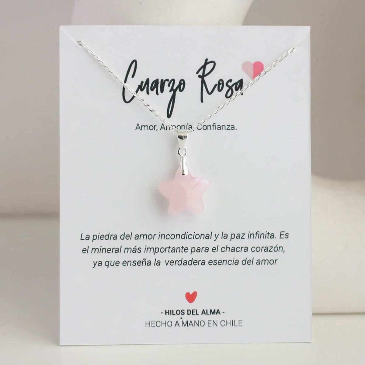 GENERICO - Collar de Plata 925 de estrella piedra natural Cuarzo Rosa