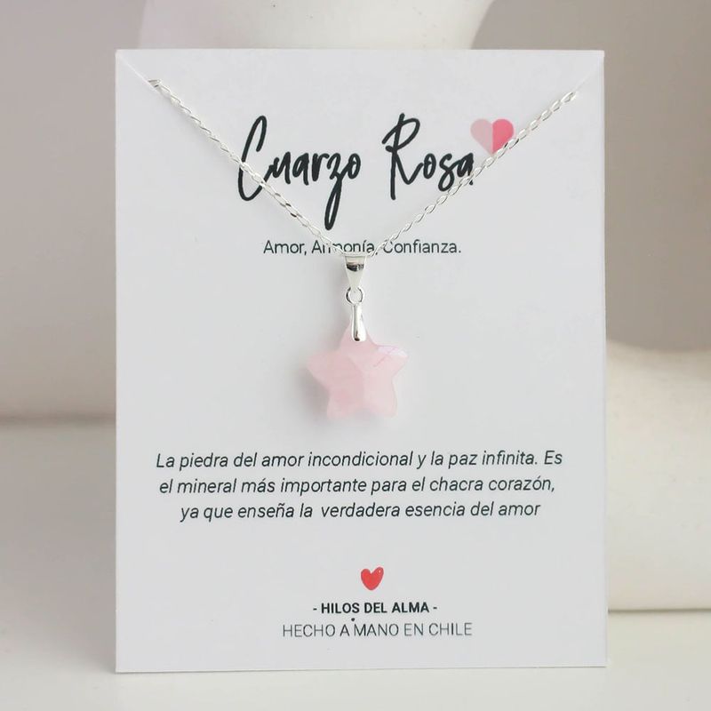 GENERICO - Collar de Plata 925 de estrella piedra natural Cuarzo Rosa