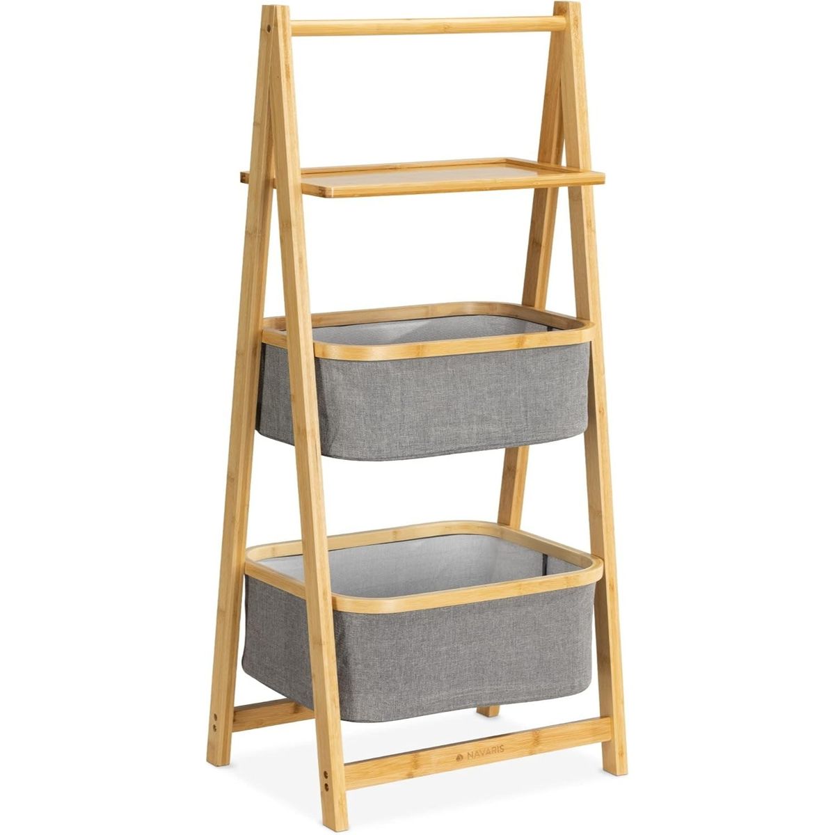 HOMESTAR - Elegante Estantería de Bambú con Doble Cesta