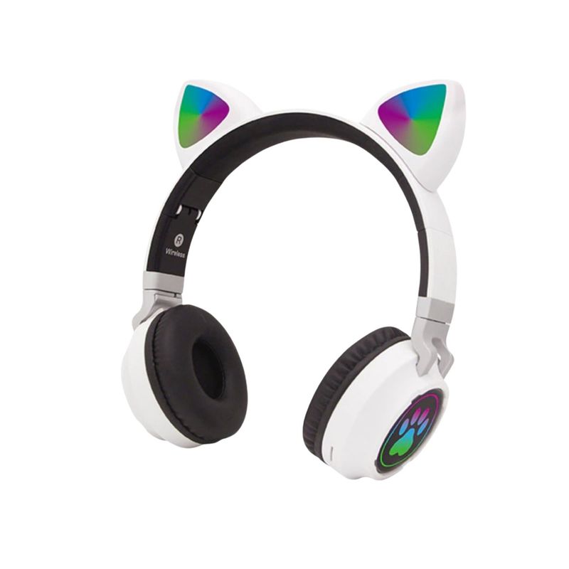 IMPORTCLICK - Audífonos inalámbrico Orejas Gato Led Wireless Bluetooth Blanco