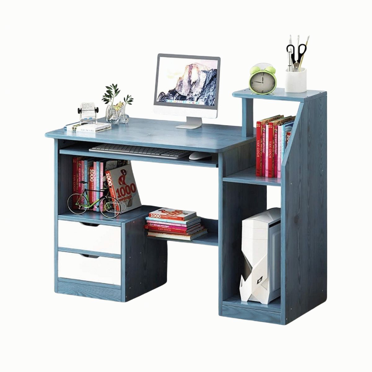 IMPORTCLICK - Escritorio Mesa Librero Gaveta PC 117x40x92 Azul IMPORTCLICK