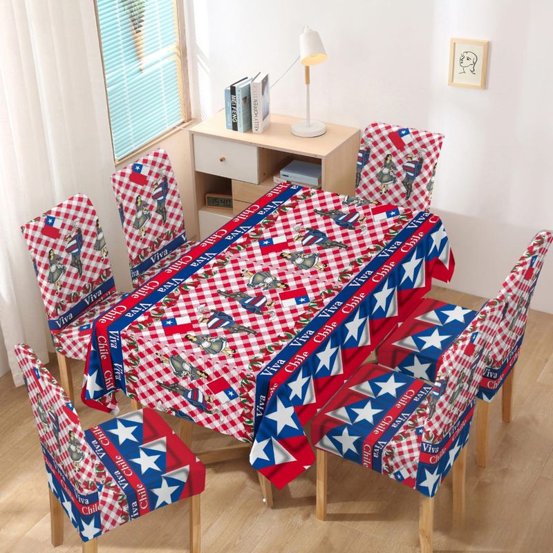 GENERICO - SET DE MANTEL 140*220 CTMS + 6 FUNDAS DE SILLAS FECHAS PATRIAS