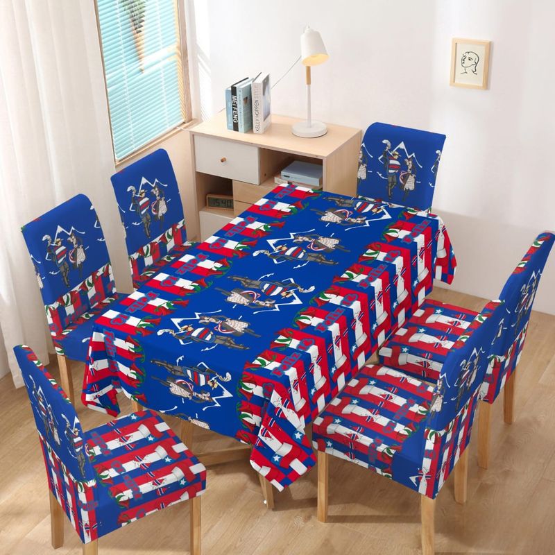 GENERICO - SET DE MANTEL 140*220 CTMS + 6 FUNDAS DE SILLAS FECHAS PATRIAS