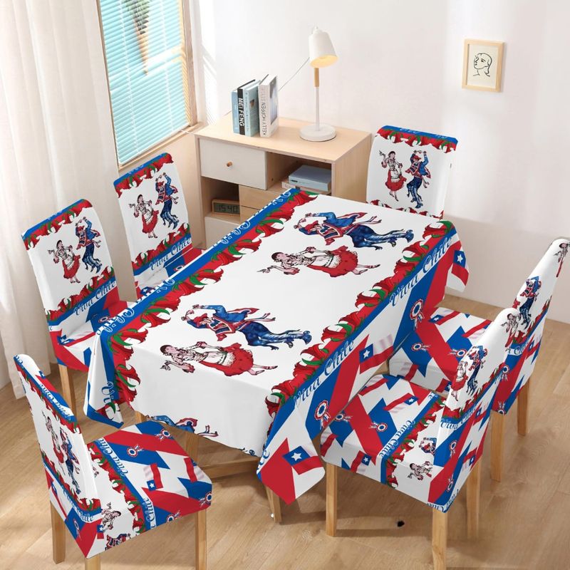 GENERICO - SET DE MANTEL 140*220 CTMS + 6 FUNDAS DE SILLAS FECHAS PATRIAS
