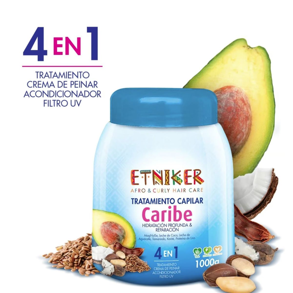 ETNIKER - TRATAMIENTO CAPILAR AFRO AND CURLY ETNIKER CARIBE 4 EN 1 DE 1000GR