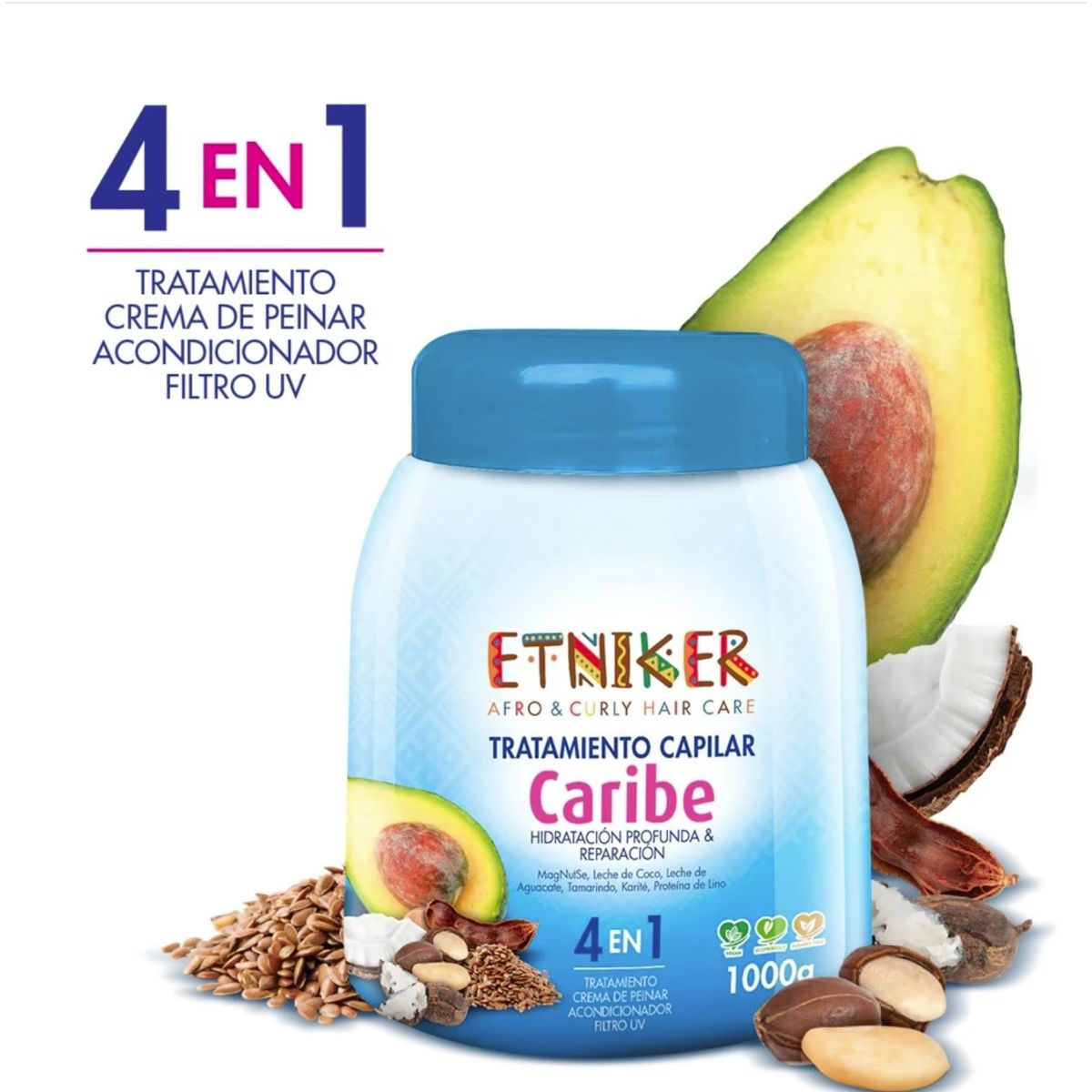 ETNIKER - TRATAMIENTO CAPILAR AFRO AND CURLY ETNIKER CARIBE 4 EN 1 DE 1000GR