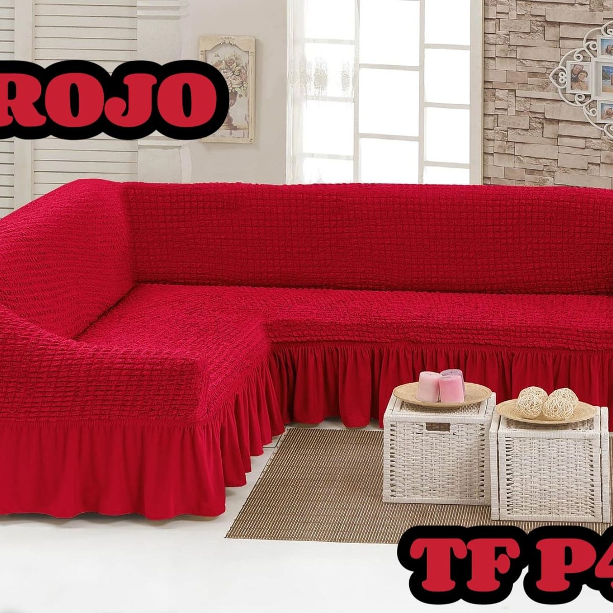 GENERICO - FUNDA CUBRE SILLON TURCO PARA SOFAS TIPO L DISEÑO CUADRILLE