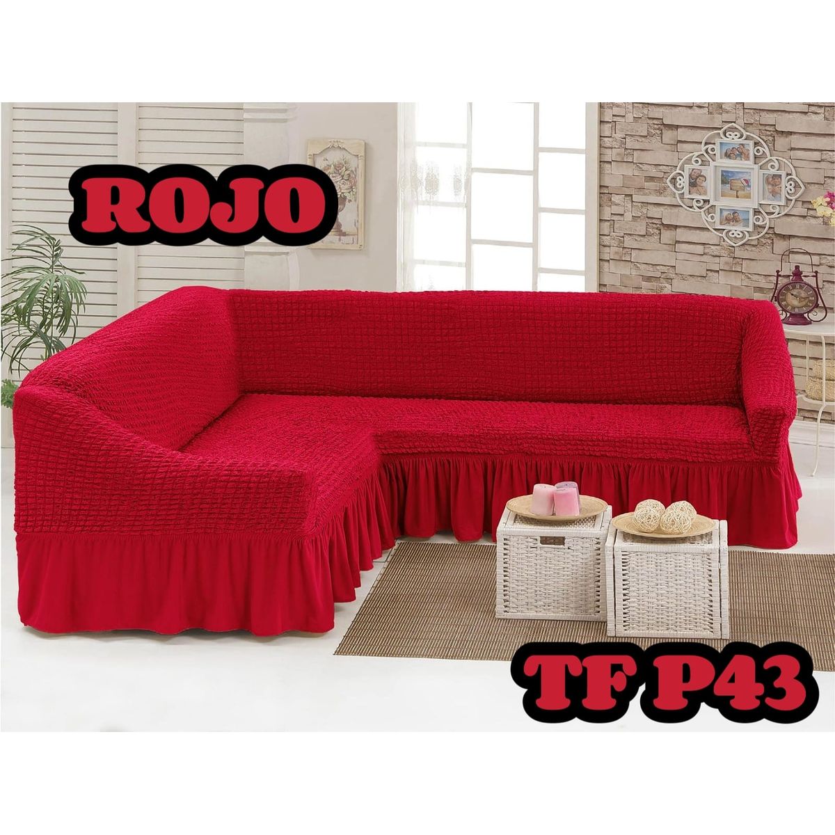 GENERICO - FUNDA CUBRE SILLON TURCO PARA SOFAS TIPO L DISEÑO CUADRILLE