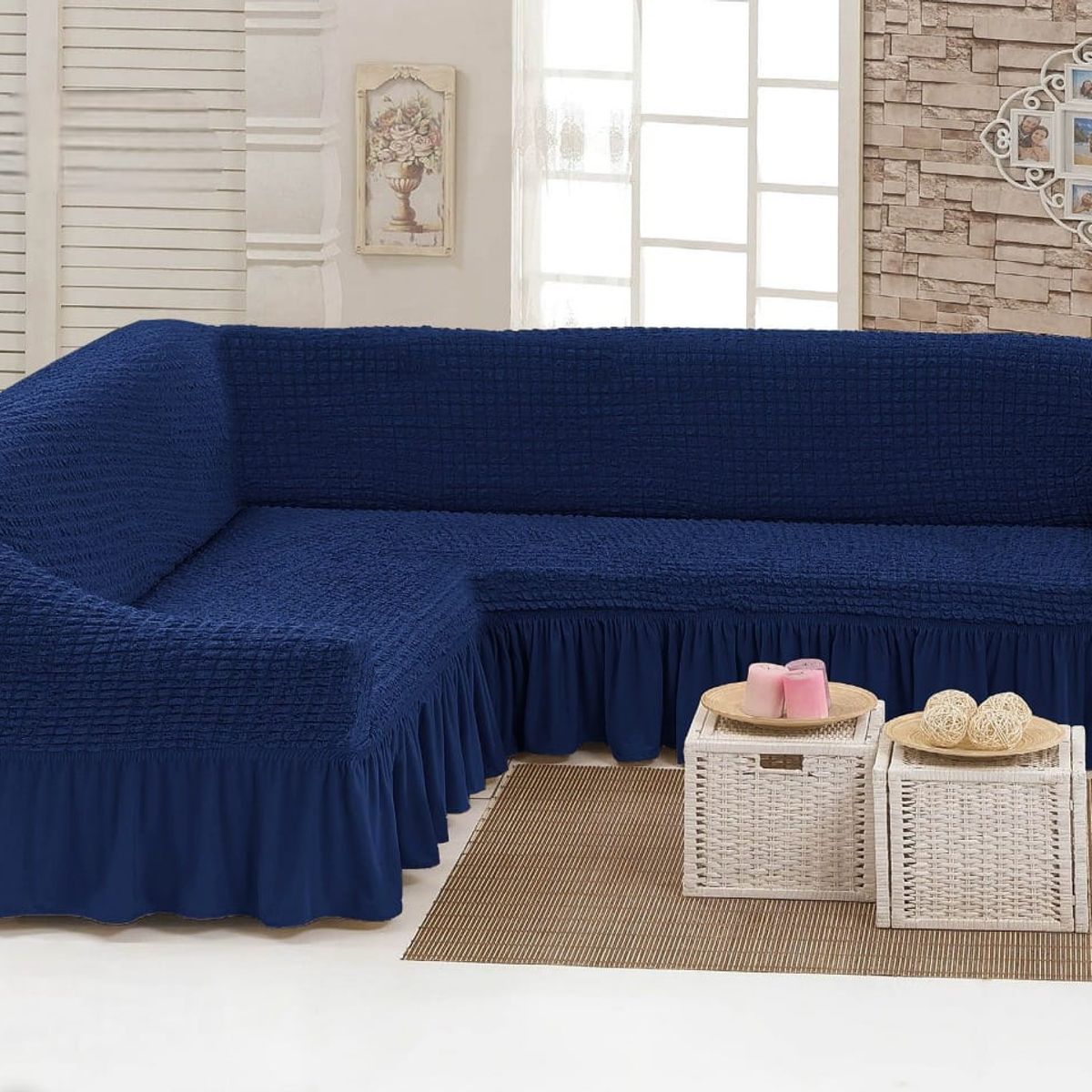 GENERICO - FUNDA CUBRE SILLON TURCO PARA SOFAS TIPO L DISEÑO CUADRILLE