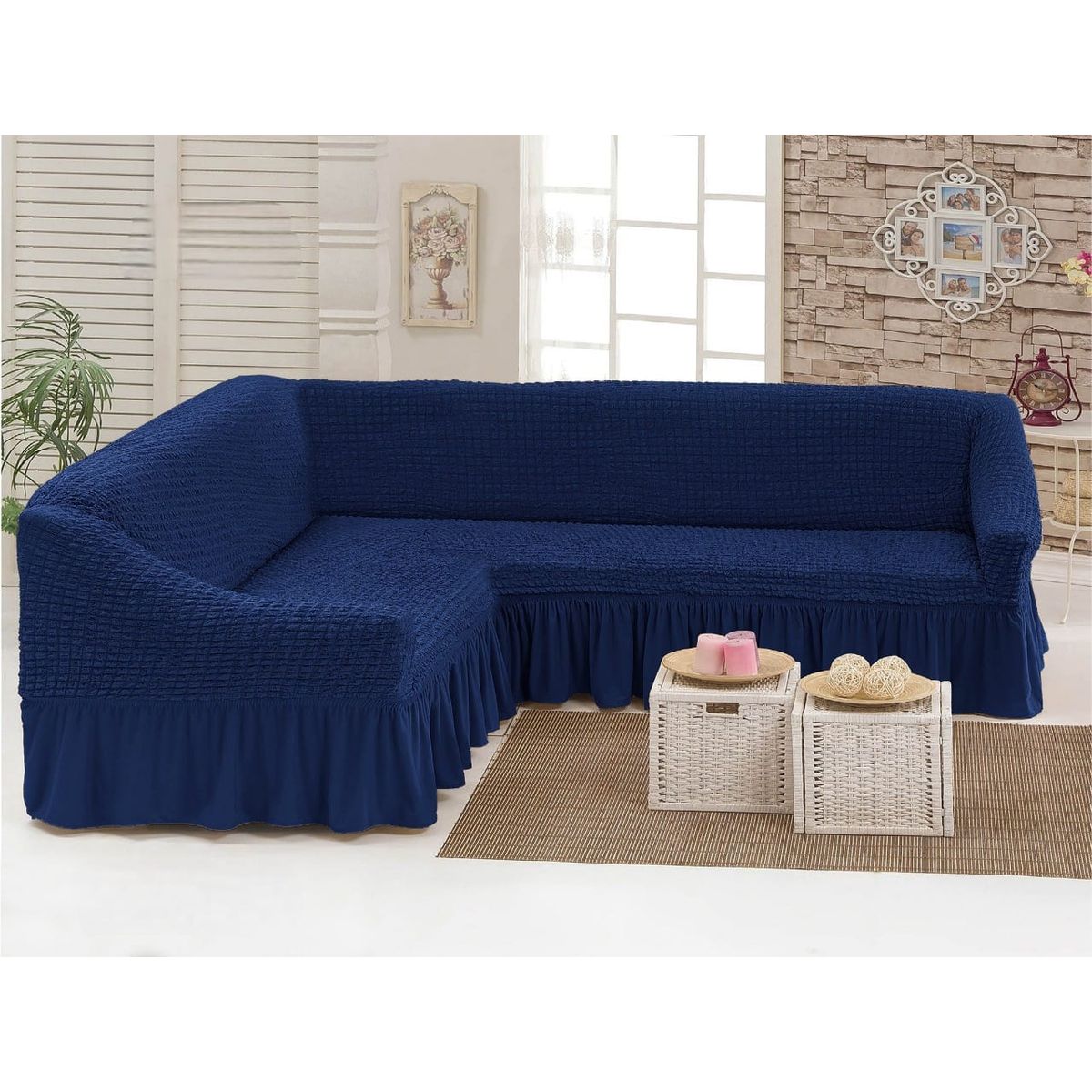 GENERICO - FUNDA CUBRE SILLON TURCO PARA SOFAS TIPO L DISEÑO CUADRILLE