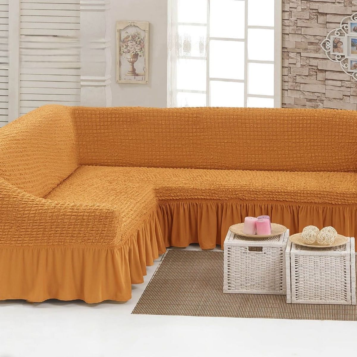 GENERICO - FUNDA CUBRE SILLON TURCO PARA SOFAS TIPO L DISEÑO CUADRILLE