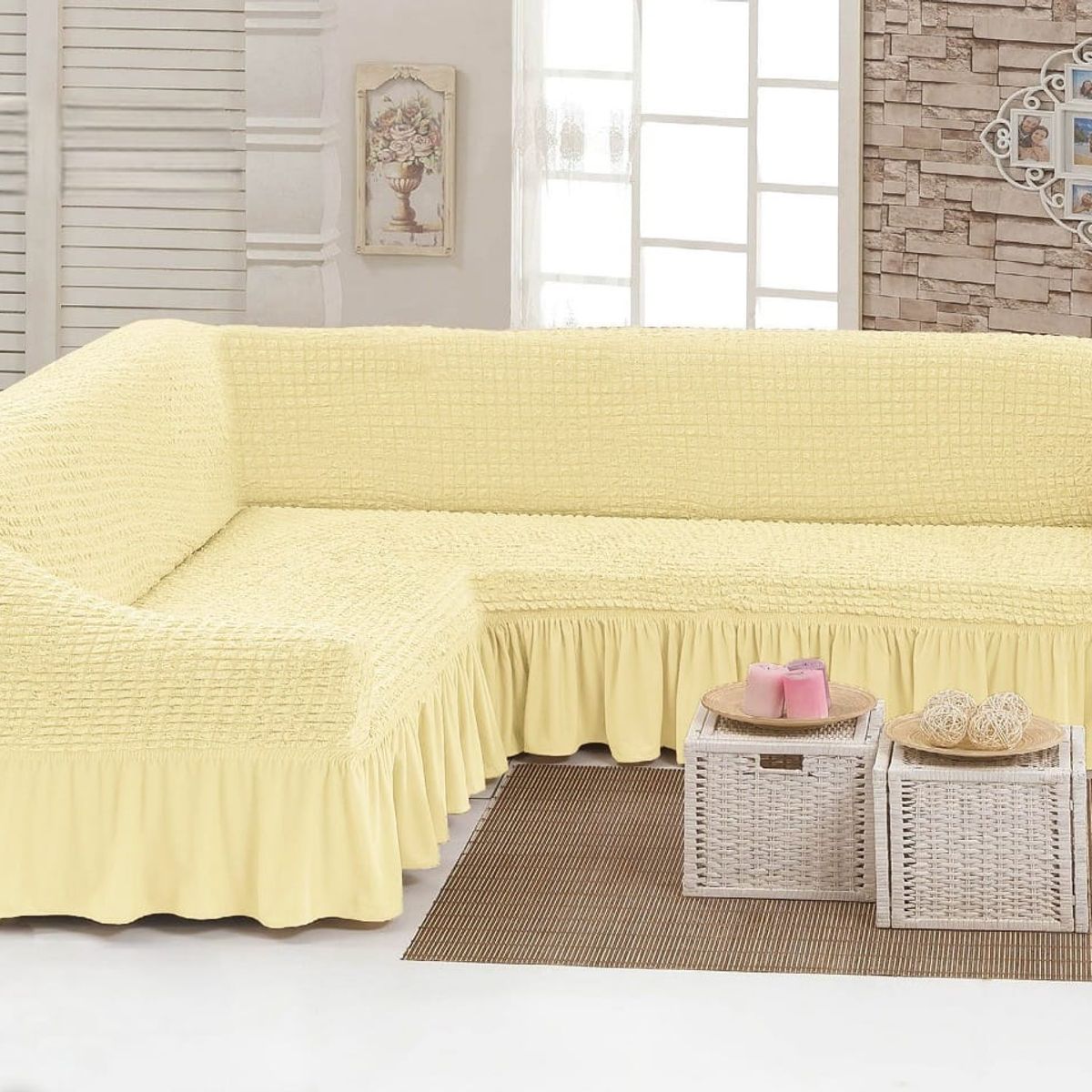 GENERICO - FUNDA CUBRE SILLON TURCO PARA SOFAS TIPO L DISEÑO CUADRILLE