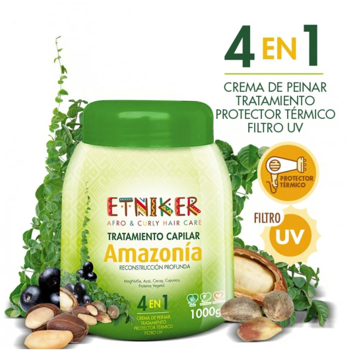 ETNIKER - TRATAMIENTO CAPILAR AFRO AND CURLY ETNIKER AMAZONIA 4 EN 1 DE 1000GR